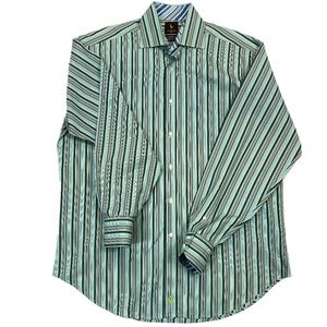 Green * Striped Tailorbyrd Fine Shirting Men's Button Down Dress Shirt - Sz L